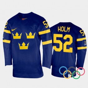 Philip Holm Sweden Hockey Navy Away Jersey 2022 Winter Olympics