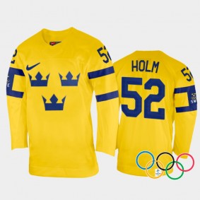 Sweden Hockey Philip Holm 2022 Winter Olympics Yellow #52 Jersey Home