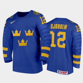 Sweden Hockey Victor Sjoholm 2022 IIHF World Junior Championship Away Jersey Blue