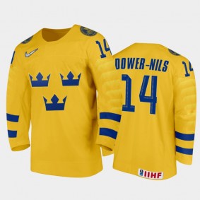 Men's Sweden 2021 IIHF U18 World Championship Liam Dower-Nilsson #14 Home Gold Jersey