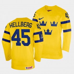 Magnus Hellberg 2022 IIHF World Championship Sweden Hockey #45 Yellow Jersey Home