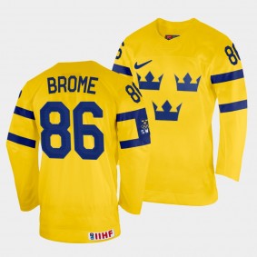 Mathias Brome 2022 IIHF World Championship Sweden Hockey #86 Yellow Jersey Home