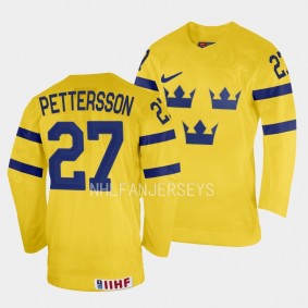 Oskar Pettersson 2023 IIHF World Junior Championship Sweden #27 Yellow Home Jersey Men