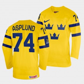 Rasmus Asplund 2022 IIHF World Championship Sweden Hockey #74 Yellow Jersey Home