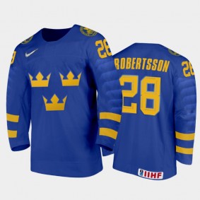 Men's Sweden 2021 IIHF U18 World Championship Simon Robertsson #28 Away Blue Jersey