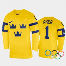 Agnes Aker Sweden Women's Hockey Yellow Home Jersey 2022 Winter Olympics