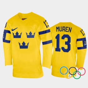 Emma Muren Sweden Women's Hockey Yellow Home Jersey 2022 Winter Olympics