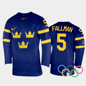 Sweden Women's Hockey Johanna Fallman 2022 Winter Olympics Navy #5 Jersey Away