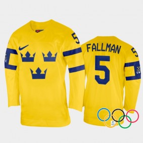 Johanna Fallman Sweden Women's Hockey Yellow Home Jersey 2022 Winter Olympics