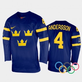 Sweden Women's Hockey Linnea Andersson 2022 Winter Olympics Navy #4 Jersey Away