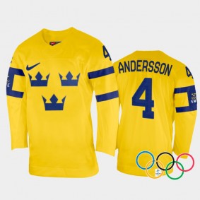Linnea Andersson Sweden Women's Hockey Yellow Home Jersey 2022 Winter Olympics