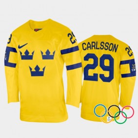 Olivia Carlsson Sweden Women's Hockey Yellow Home Jersey 2022 Winter Olympics