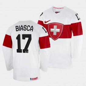 Attilio Biasca 2023 IIHF World Junior Championship Switzerland #17 White Jersey Men