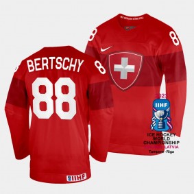 Christoph Bertschy 2023 IIHF World Championship Switzerland #88 Red Away Jersey Men