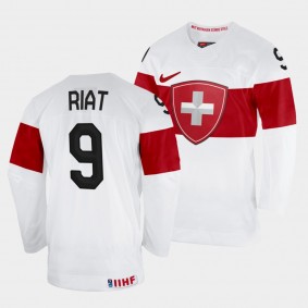 Damien Riat 2022 IIHF World Championship Switzerland Hockey #9 White Jersey Home