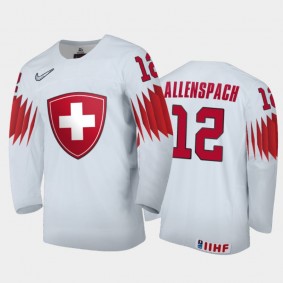 Men Switzerland 2021 IIHF World Junior Championship Dario Allenspach #12 Home White Jersey