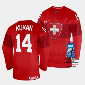 Dean Kukan 2023 IIHF World Championship Switzerland #14 Red Away Jersey Men