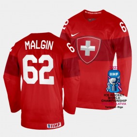 Denis Malgin 2023 IIHF World Championship Switzerland #62 Red Away Jersey Men