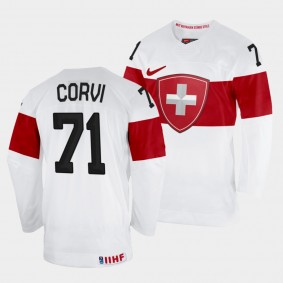 Enzo Corvi 2022 IIHF World Championship Switzerland Hockey #71 White Jersey Home
