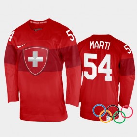 Switzerland Hockey Christian Marti 2022 Winter Olympics Red #54 Jersey Home