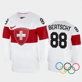 Christoph Bertschy Switzerland Hockey White Away Jersey 2022 Winter Olympics