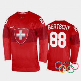 Switzerland Hockey Christoph Bertschy 2022 Winter Olympics Red #88 Jersey Home