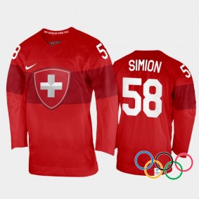 Switzerland Hockey Dario Simion 2022 Winter Olympics Red #58 Jersey Home