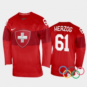 Switzerland Hockey Fabrice Herzog 2022 Winter Olympics Red #61 Jersey Home
