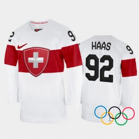Gaetan Haas Switzerland Hockey White Away Jersey 2022 Winter Olympics