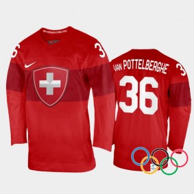 Switzerland Hockey Joren van Pottelberghe 2022 Winter Olympics Red #36 Jersey Home