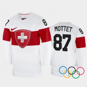 Killian Mottet Switzerland Hockey White Away Jersey 2022 Winter Olympics