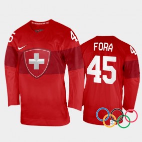 Switzerland Hockey Michael Fora 2022 Winter Olympics Red #45 Jersey Home