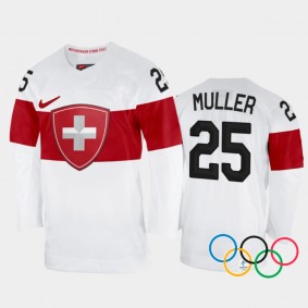 Mirco Muller Switzerland Hockey White Away Jersey 2022 Winter Olympics