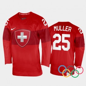Switzerland Hockey Mirco Muller 2022 Winter Olympics Red #25 Jersey Home
