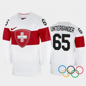 Ramon Untersander Switzerland Hockey White Away Jersey 2022 Winter Olympics
