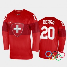 Switzerland Hockey Reto Berra 2022 Winter Olympics Red #20 Jersey Home