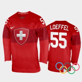 Switzerland Hockey Romain Loeffel 2022 Winter Olympics Red #55 Jersey Home
