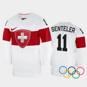 Sven Senteler Switzerland Hockey White Away Jersey 2022 Winter Olympics