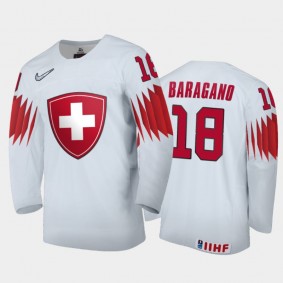 Men Switzerland 2021 IIHF World Junior Championship Inaki Baragano #18 Home White Jersey
