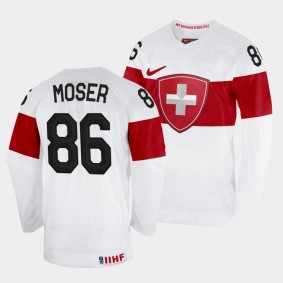 Janis Moser 2022 IIHF World Championship Switzerland Hockey #86 White Jersey Home