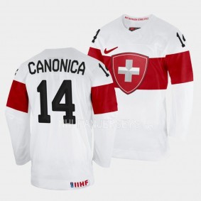 Lorenzo Canonica 2023 IIHF World Junior Championship Switzerland #14 White Jersey Men
