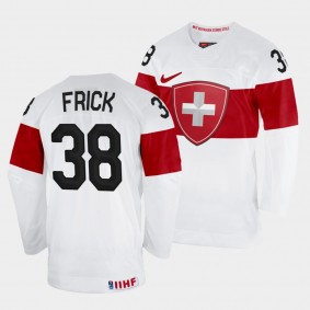 Lukas Frick 2022 IIHF World Championship Switzerland Hockey #38 White Jersey Home