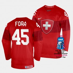 Michael Fora 2023 IIHF World Championship Switzerland #45 Red Away Jersey Men