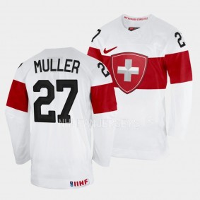 Miles Muller 2023 IIHF World Junior Championship Switzerland #27 White Jersey Men