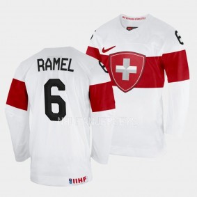 Mischa Ramel 2023 IIHF World Junior Championship Switzerland #6 White Jersey Men
