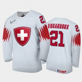 Men Switzerland 2021 IIHF World Junior Championship Nathan Vouardoux #21 Home White Jersey