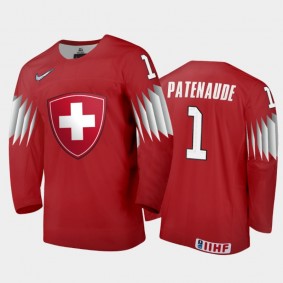 Men Switzerland 2021 IIHF World Junior Championship Noah Patenaude #1 Away Red Jersey