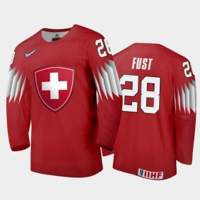 Men Switzerland 2021 IIHF World Junior Championship Raymond Fust #28 Away Red Jersey