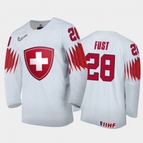 Men Switzerland 2021 IIHF World Junior Championship Raymond Fust #28 Home White Jersey