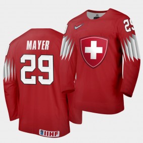 Robert Mayer Switzerland 2020 IIHF World Championship #29 Away Red Jersey